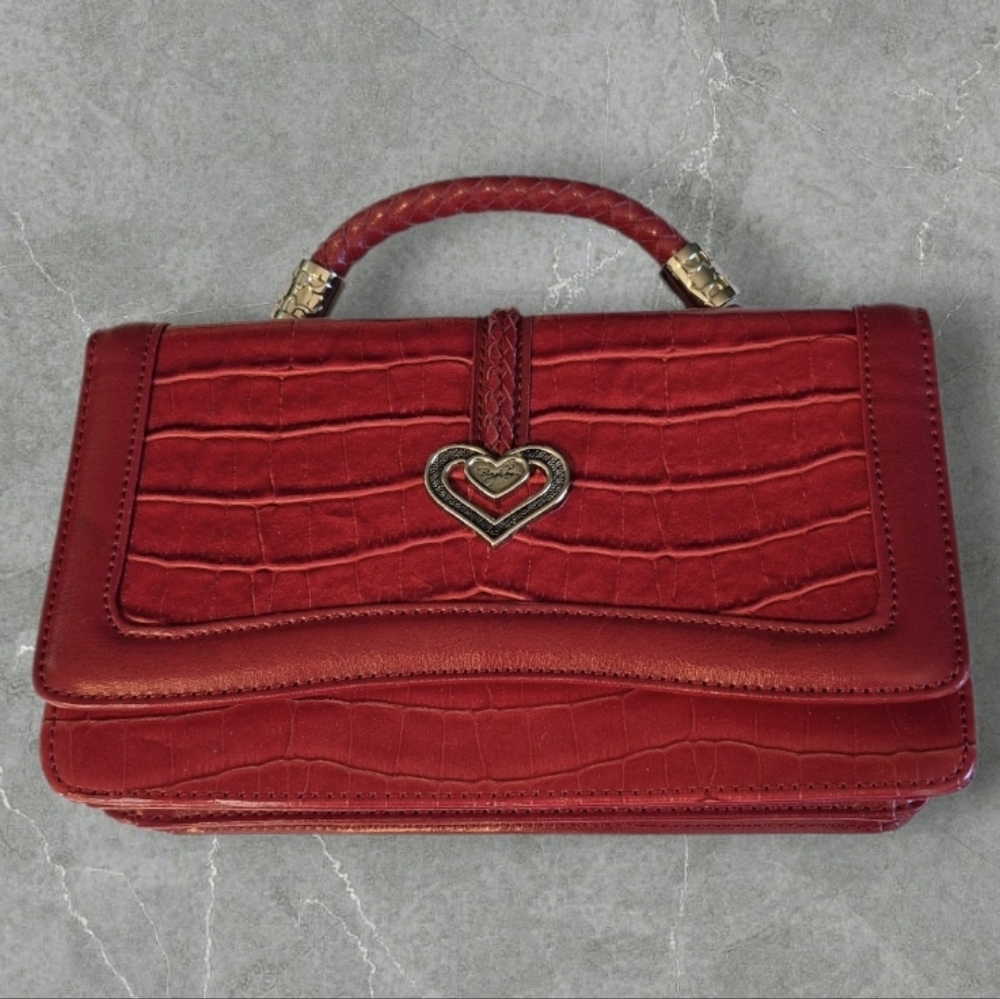 Brighton Red Croc Embossed Leather Signature Heart Detail Crossbody/Handbag EUC - Picture 2 of 11